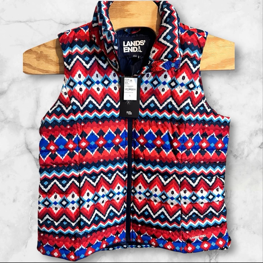 Lands End‎ Womens Large 600 Down Puffer Vest Jacket New With Tags Multicolor